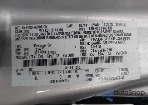 2014 Ford Focus Se из США, поврежденный, VIN 1FADP3F2XEL241938